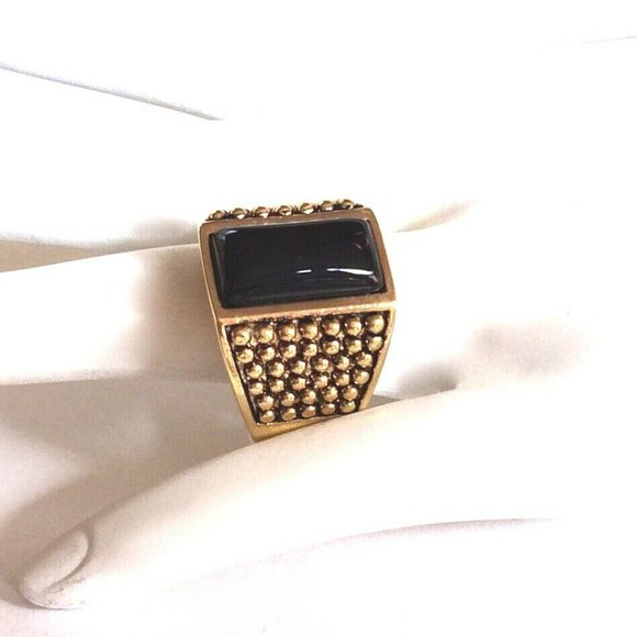 Gold Black Onyx Stone Ring Size 10 11 12 13 Mens Womens Unisex Statement - Picture 4 of 9